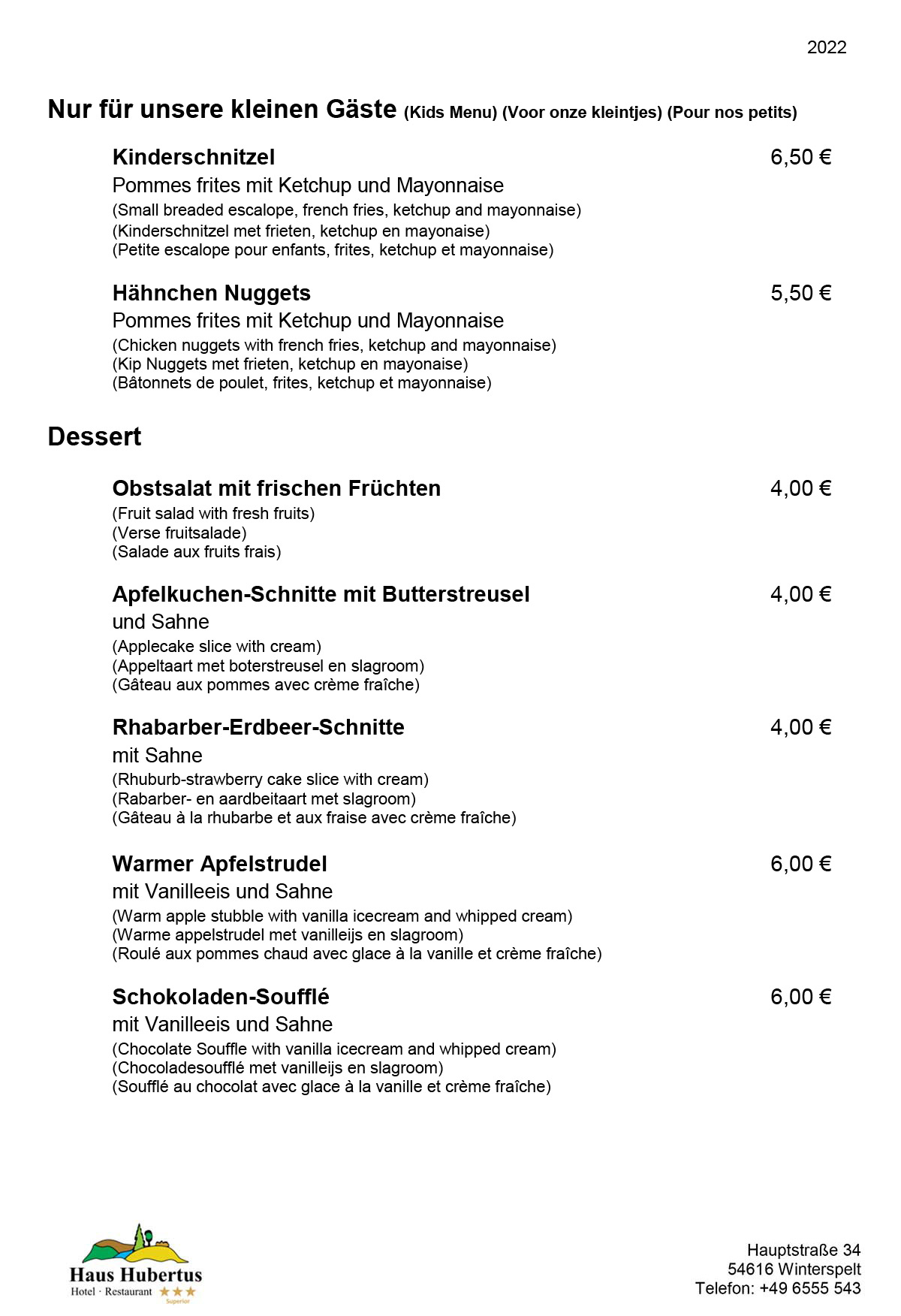 Hotel - Restaurant Haus Hubertus - Speisekarte 2022 - Die Klassiker - Seite 3