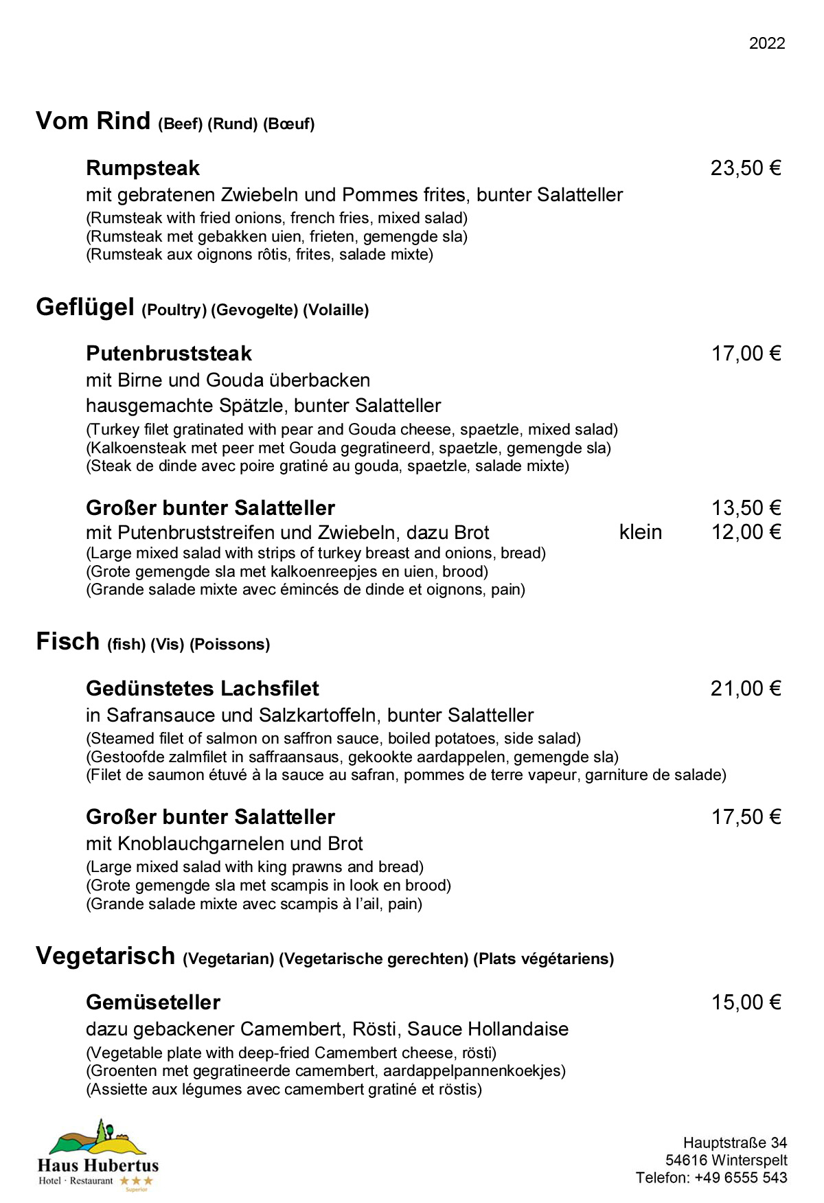 Hotel - Restaurant Haus Hubertus - menu 07/2022 - our classics - page 2